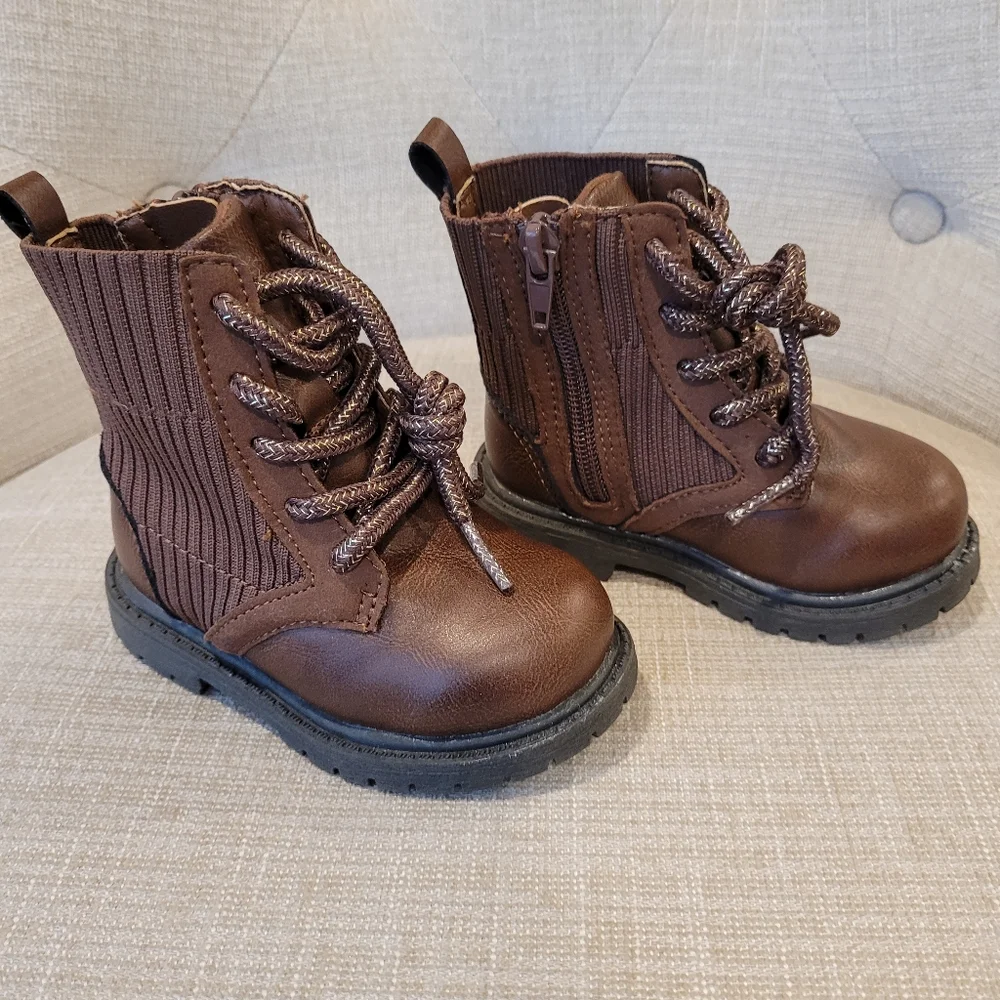 Carters Boots Toddler Canna Brown Sparkle Laces Zip Up Size 5M Vegan Lea…